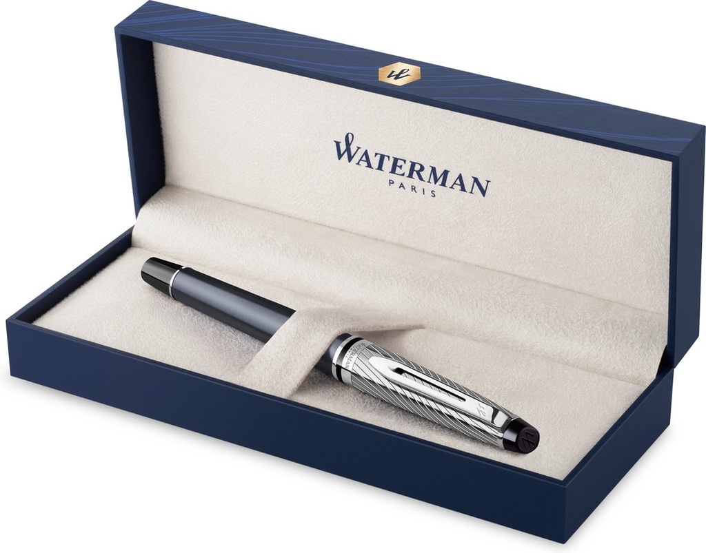 Parure stylo à bille + plume silhouette gris metallisée