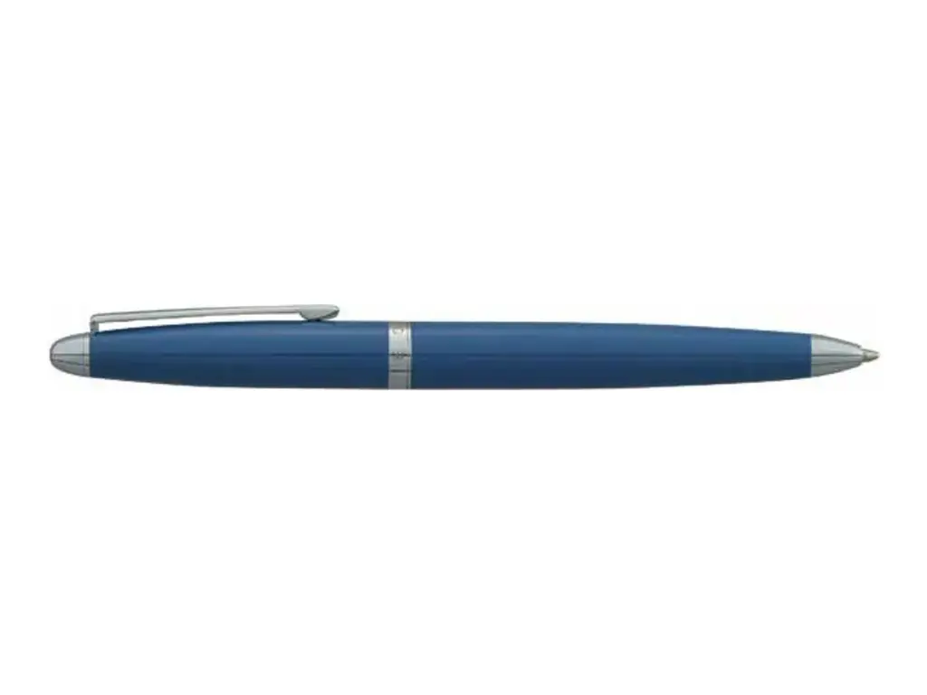 Parure stylo à bille + plume alliance bleu satiné